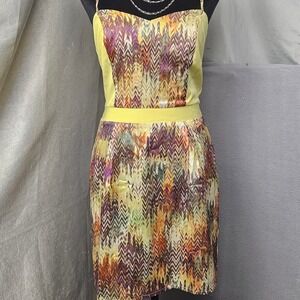 Pink Stitch Yellow Chevron Zigzag Strappy Back Mini Dress Size 4 Sweetheart